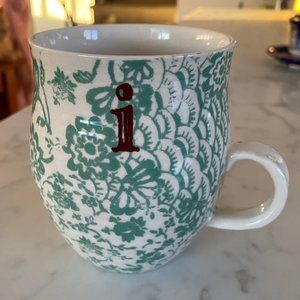 Anthropologie Homegrown Floral Monogram Mug - lower case i